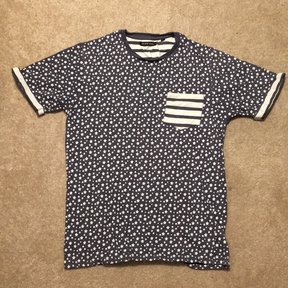 Brave Soul Blue and White star t-shirt